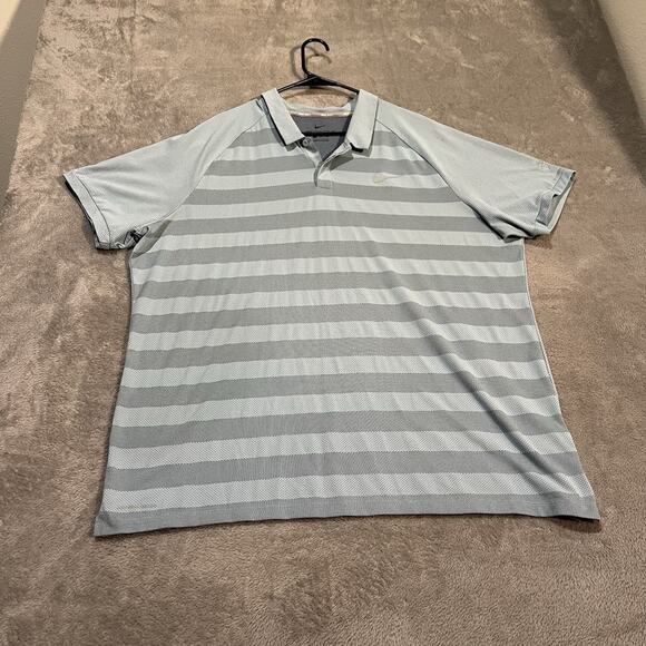 Nike Zonal Cooling Polo Shirt Mens 2XL XXL Blue Striped Short Sleeve Golf - Picture 1 of 8